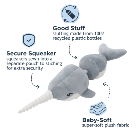 Tall Tails Narwhal Jointed Shake Play Plush Dog Toy – 14 Inch