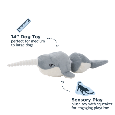 Tall Tails Narwhal Jointed Shake Play Plush Dog Toy – 14 Inch