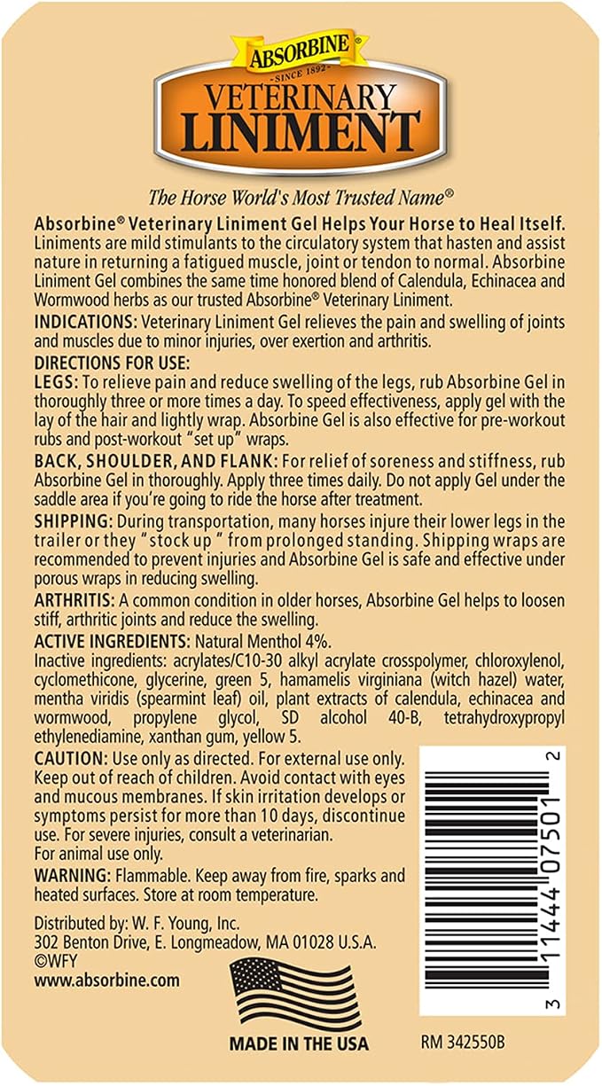 Vet Liniment Gel 3oz Tube 