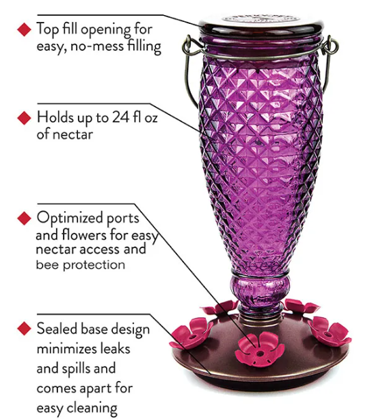 Diamond Wine Top-Fill Hummingbird Feeder – 24 oz