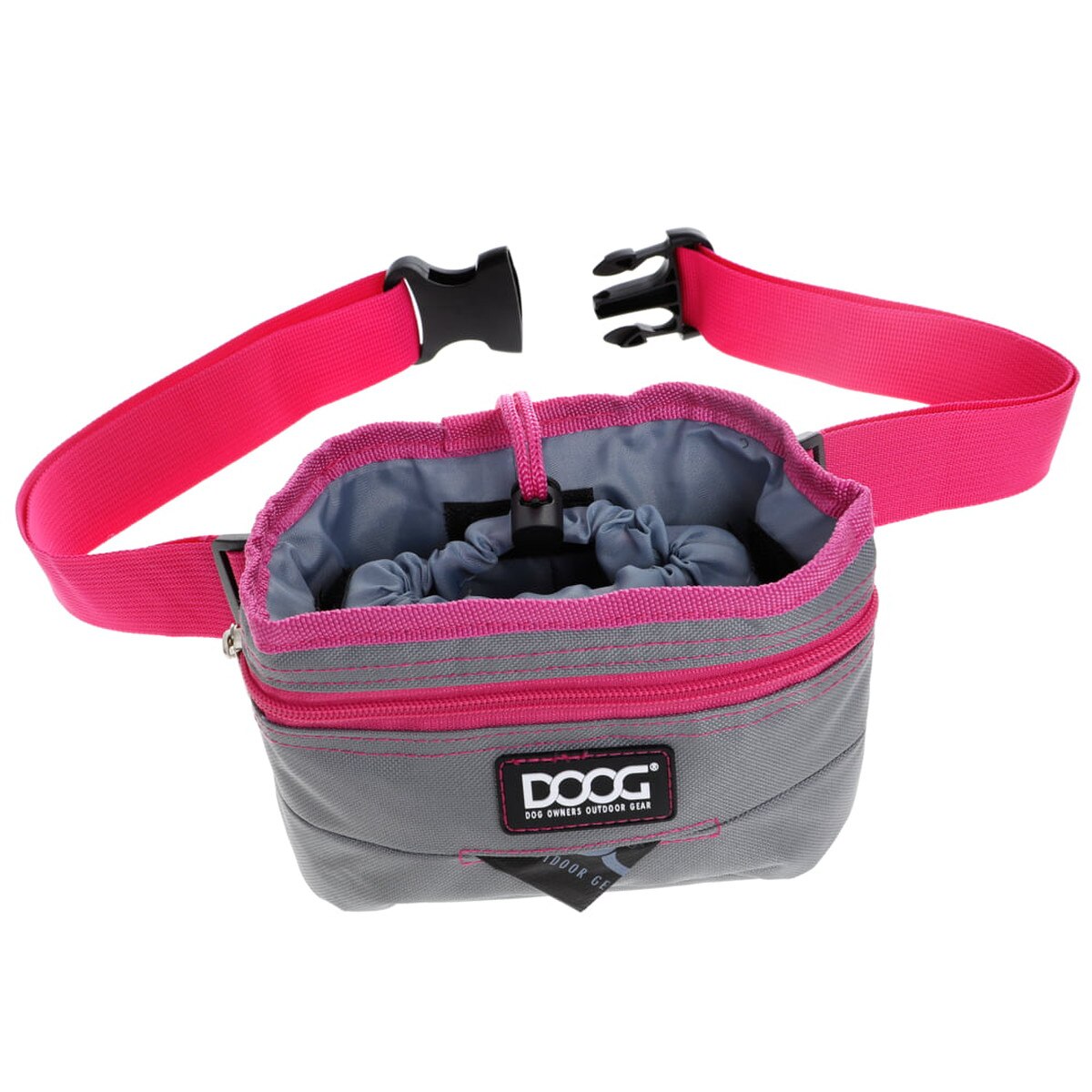 DOOG Good Dog Treat & Training Pouch, Grey & Pink, Large, Dog Treat Bag with Waste Bag Holder