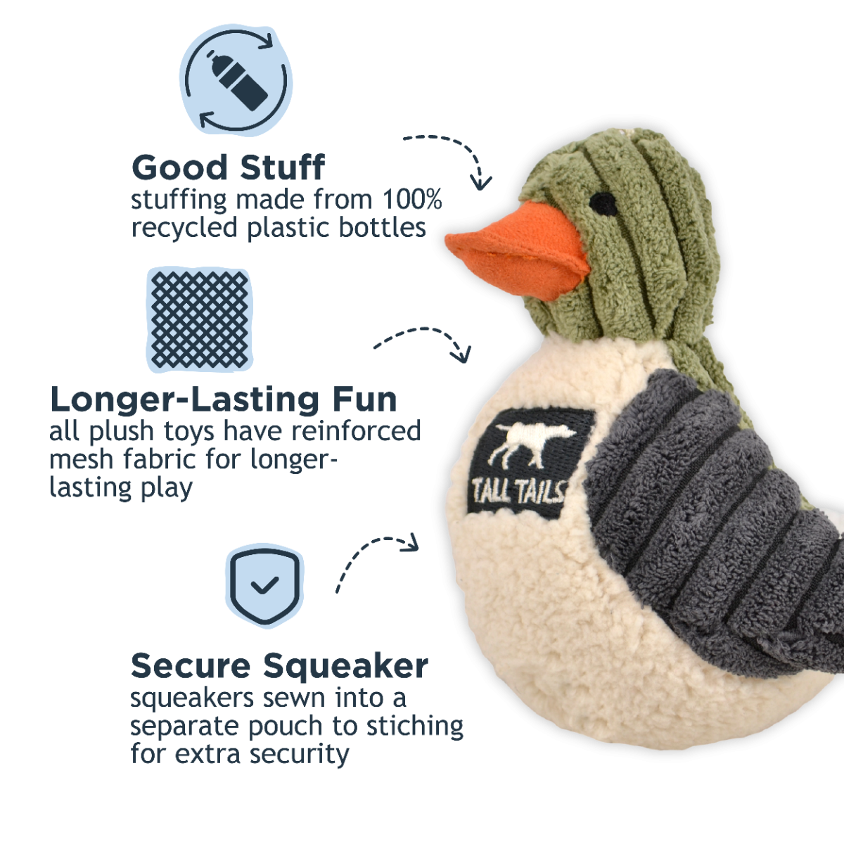 Tall Tails Duckling with Squeaker Plush Dog Toy – 5 Inch
