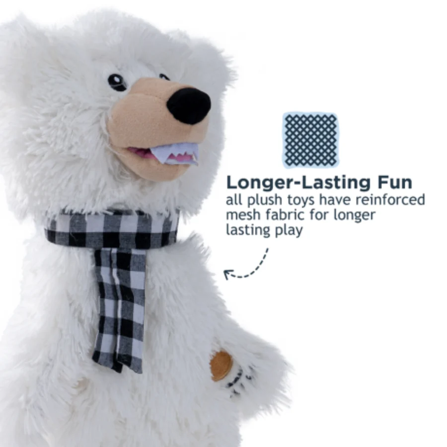 Tall Tails Holiday Polar Bear Plush Dog Toy – Squeaker, Crunch & Inner Rope Body, 20 Inch