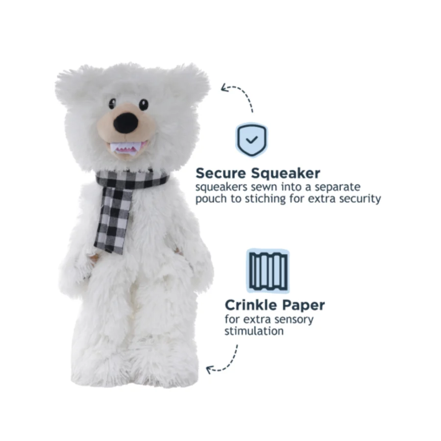 Tall Tails Holiday Polar Bear Plush Dog Toy – Squeaker, Crunch & Inner Rope Body, 20 Inch