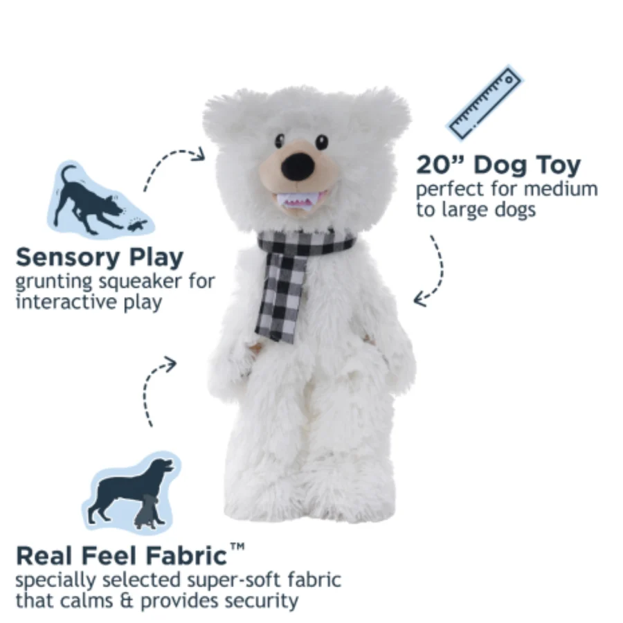 Tall Tails Holiday Polar Bear Plush Dog Toy – Squeaker, Crunch & Inner Rope Body, 20 Inch