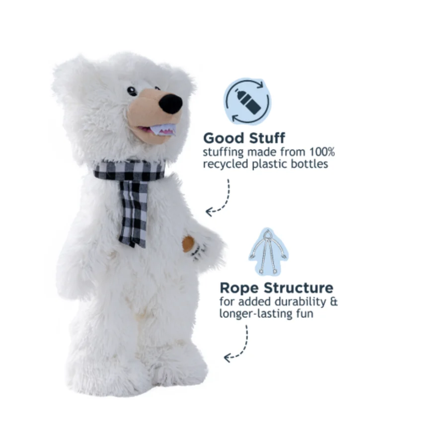 Tall Tails Holiday Polar Bear Plush Dog Toy – Squeaker, Crunch & Inner Rope Body, 20 Inch
