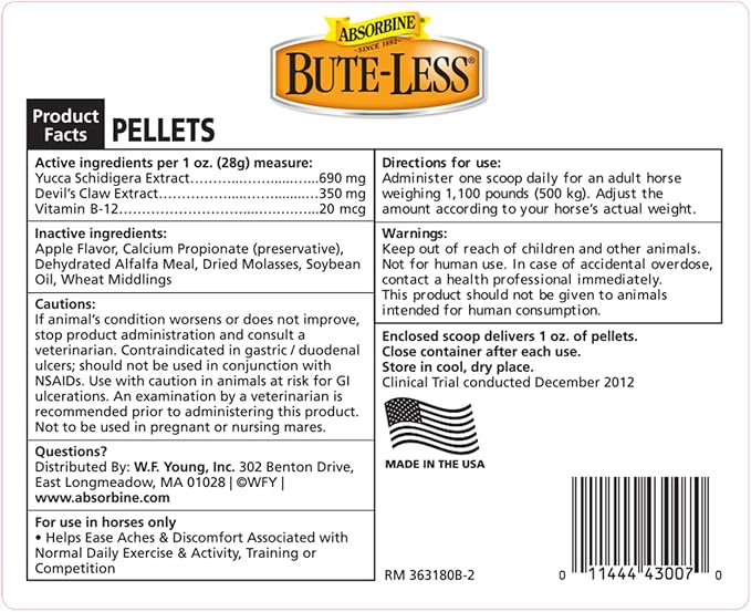 Absorbine Bute-Less Comfort & Recovery Supplement Pellets, Healthy Inflammatory Response, 10 lb / 160 Day Supply