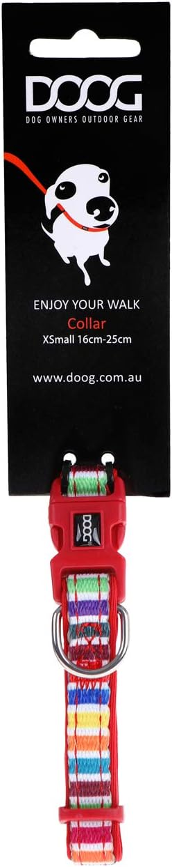 DOOG Scooby Neoprene Dog Collar – Red/Rainbow Quick-Dry Adjustable Collar for Extra Small Dogs, XS
