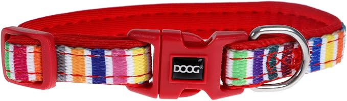 DOOG Scooby Neoprene Dog Collar – Red/Rainbow Quick-Dry Adjustable Collar for Extra Small Dogs, XS