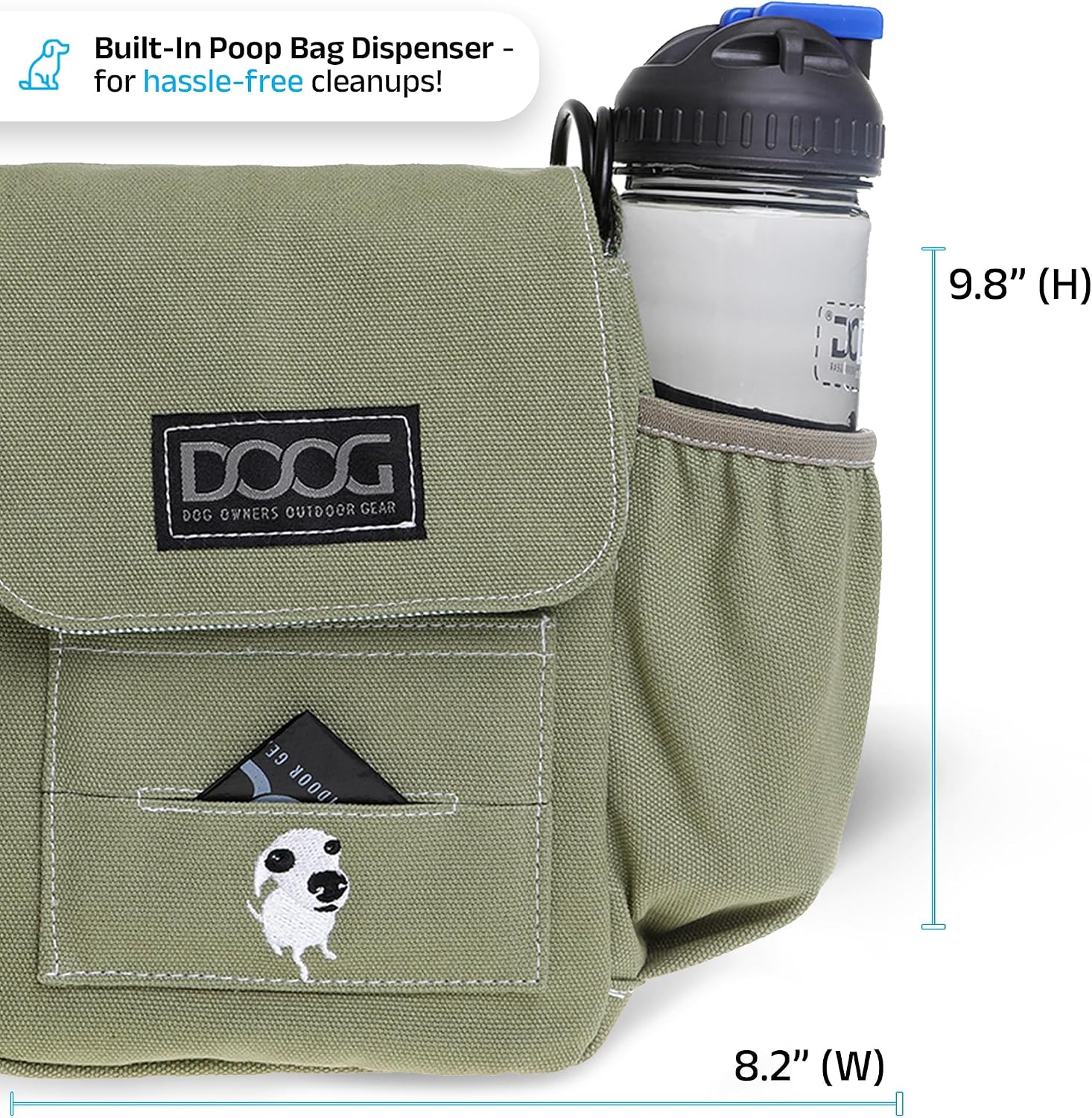 DOOG Walkie Shoulder Bag, Green, Crossbody Dog Walking Bag with Phone Pocket & Waste Bag Holder