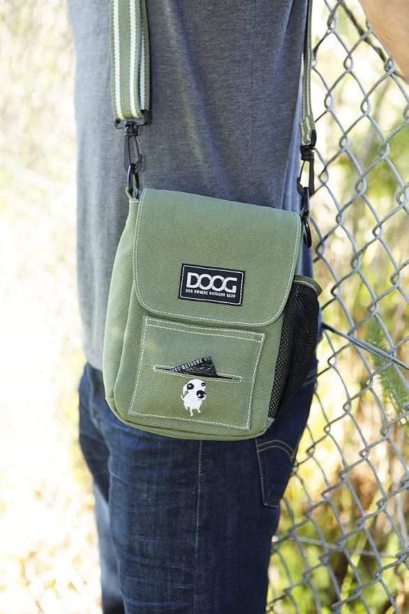 DOOG Walkie Shoulder Bag, Green, Crossbody Dog Walking Bag with Phone Pocket & Waste Bag Holder