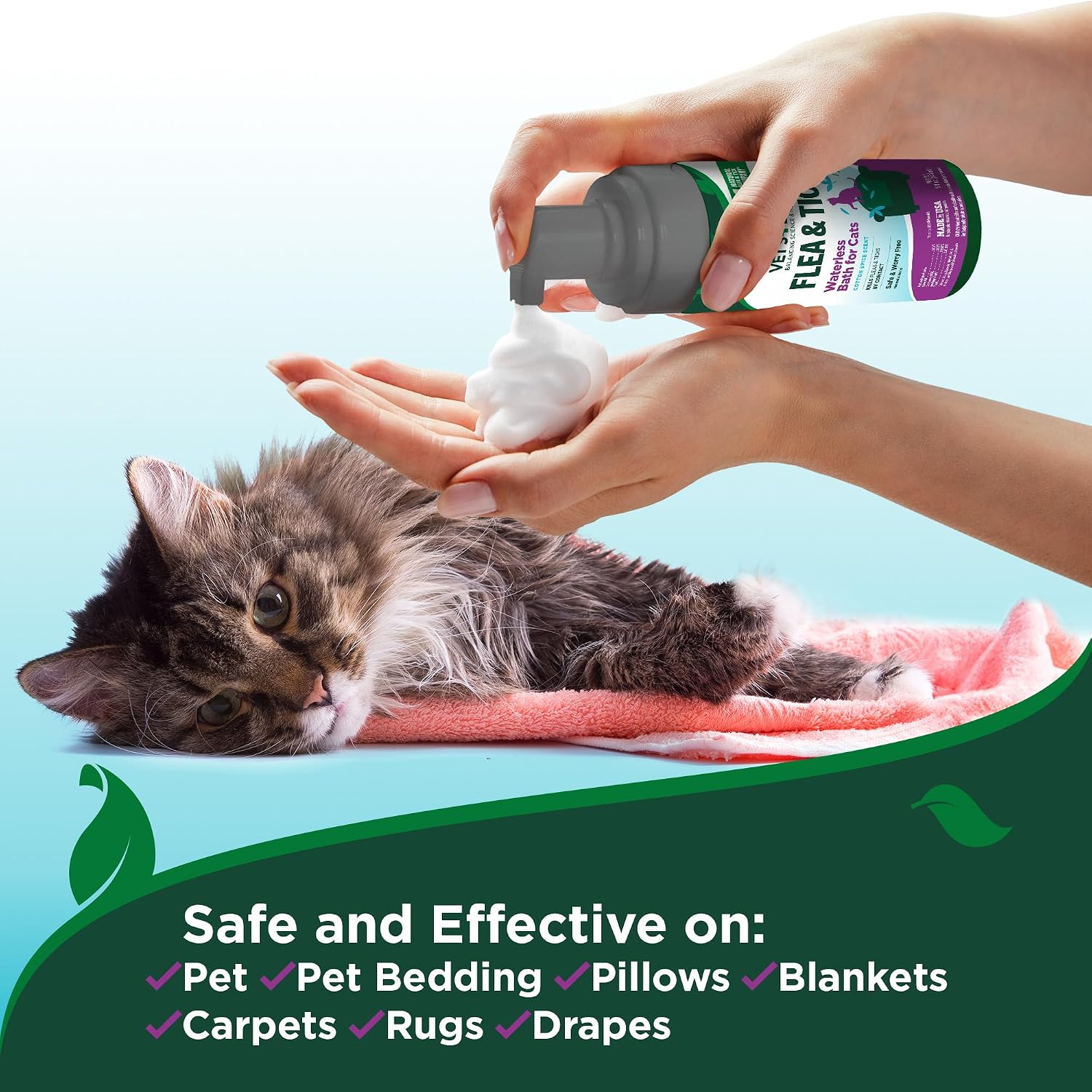 Vet's Best Waterless Flea & Tick Bath for Cats, Plant-Based, 5 oz
