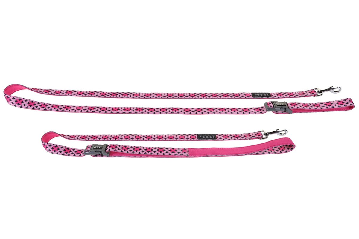 DOOG Toto Clip-It Neoprene Dog Leash – Pink with Black Stars, Adjustable Hands-Free Lead, 6 ft