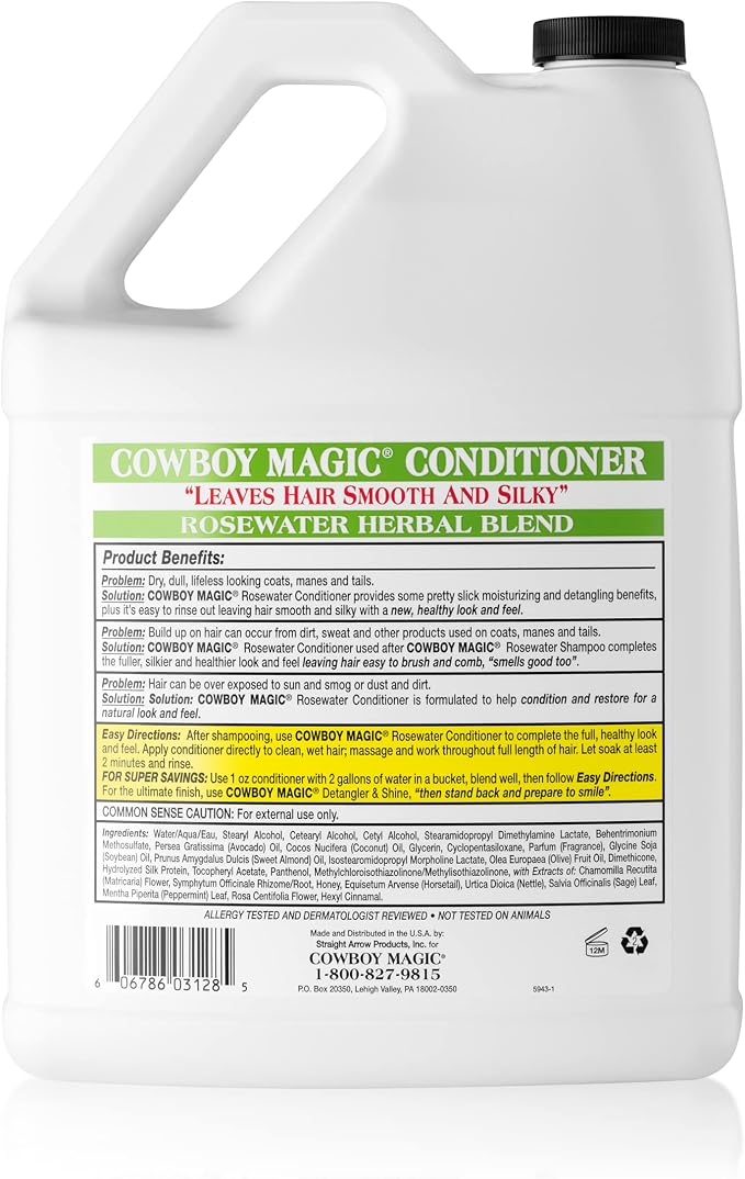 Cowboy Magic Rosewater Conditioner – Concentrated Moisturizing & Detangling Conditioner for Horses, Dogs & Cats, 1 Gallon