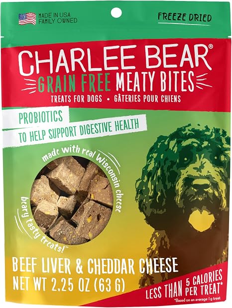 Charlee Bear Meaty Bites Beef Liver & Cheddar Cheese 2.25 oz – Grain-Free Freeze-Dried Dog Treats