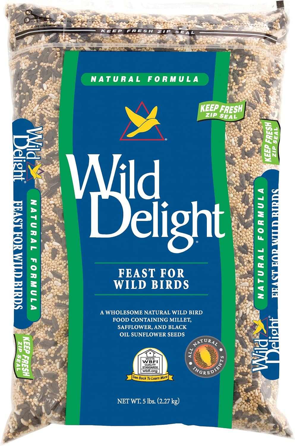Wild Delight Feast Natural Wild Bird Food – Millet, Safflower & Black Oil Sunflower Seed, 5 lb Bag