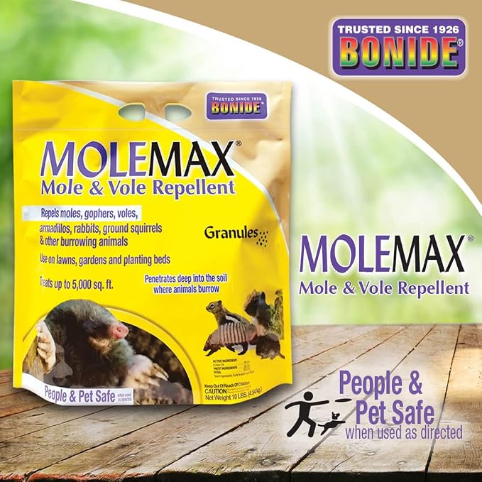 Bonide MoleMax Mole & Vole Repellent Granules 10 lb – Ready-to-Use Lawn & Garden Animal Repellent