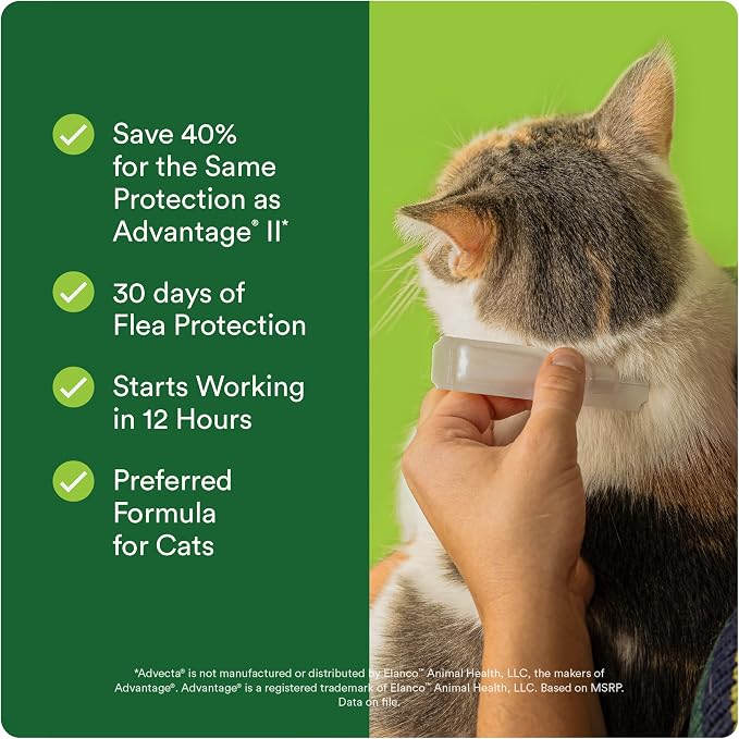 Advecta Plus Flea Treatment for Large Cats Over 9 lbs – Waterproof Topical Flea Prevention, 4 Doses / 4-Month Supply