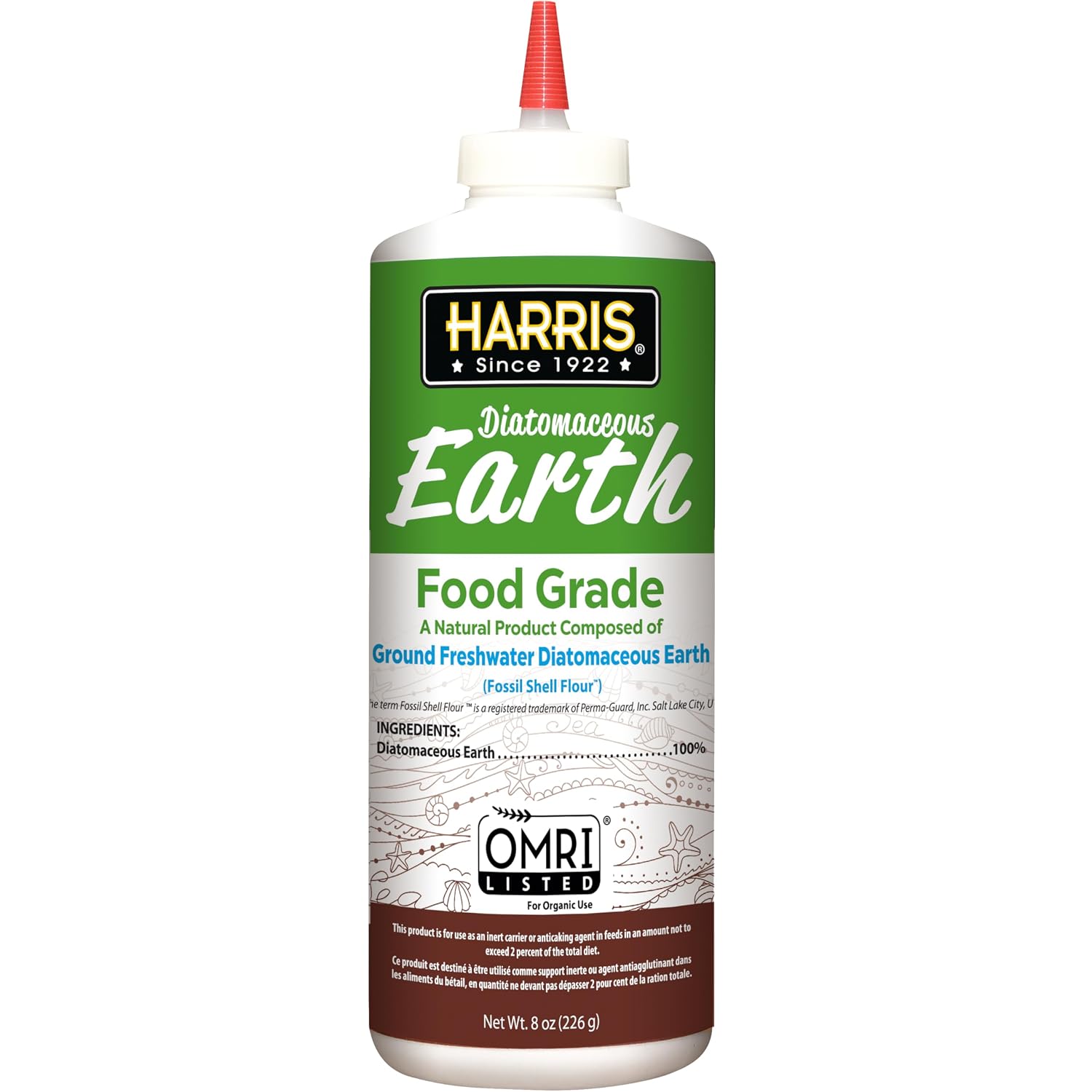 HARRIS Diatomaceous Earth Food Grade – 8oz Powder with Easy Application Puffer Tip