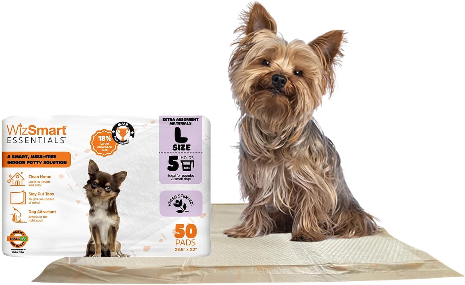 WizSmart Essentials Large Dog & Puppy Training Pads – Super Absorbent Fresh Scented Pee Pads, 23.5 x 22 in, 50 Count