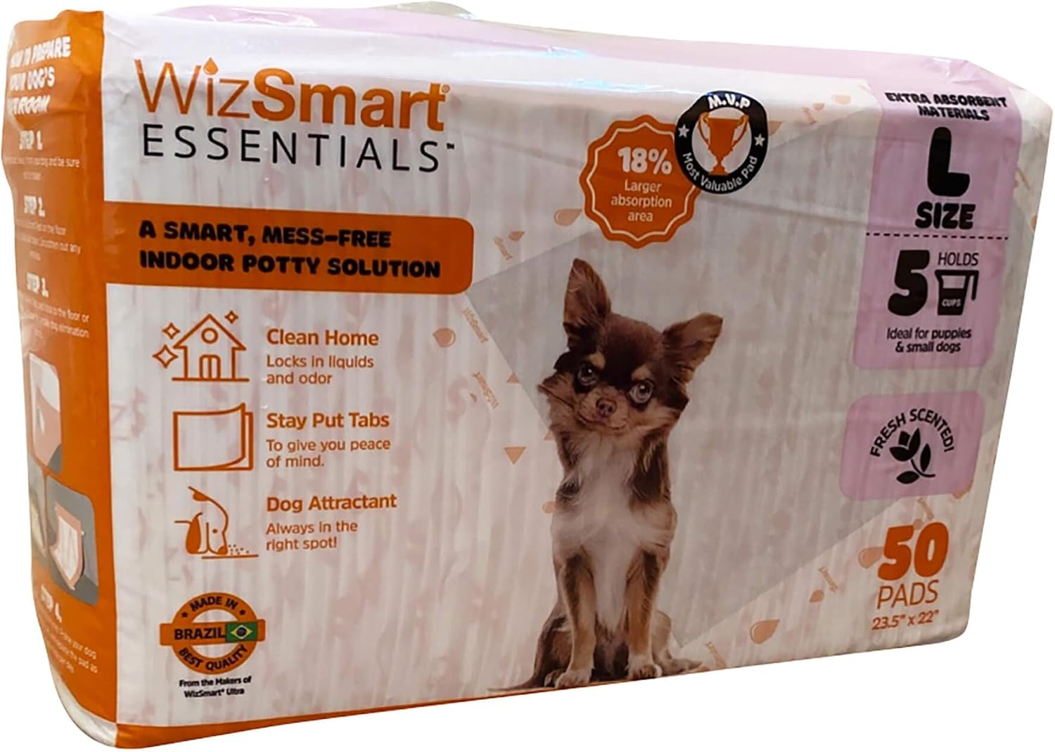 WizSmart Essentials Large Dog & Puppy Training Pads – Super Absorbent Fresh Scented Pee Pads, 23.5 x 22 in, 50 Count