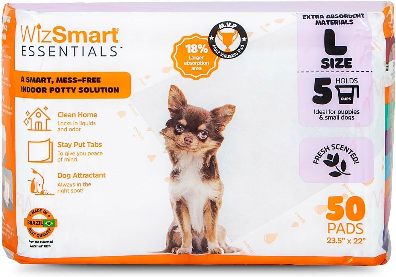 WizSmart Essentials Large Dog & Puppy Training Pads – Super Absorbent Fresh Scented Pee Pads, 23.5 x 22 in, 50 Count