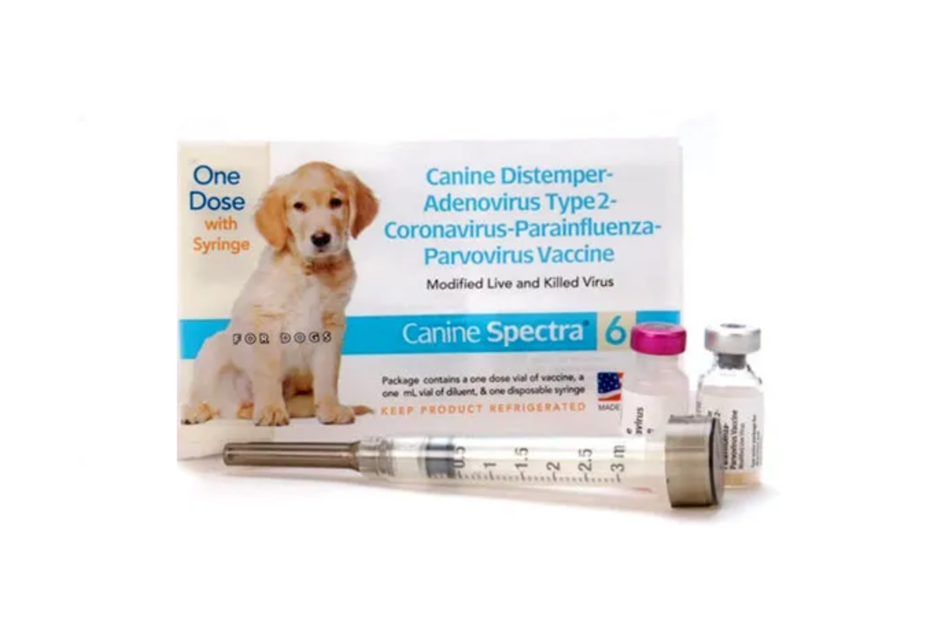 Durvet Canine Spectra 6 Dog & Puppy Vaccine – 6-Way Protection with Coronavirus, 1 Dose with Syringe