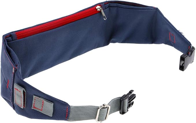 DOOG Walkie Dog Belt, Navy & Red, Hands-Free Adjustable Dog Walking Waist Belt with Treat & Waste Bag Pockets