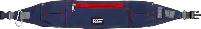 DOOG Walkie Dog Belt, Navy & Red, Hands-Free Adjustable Dog Walking Waist Belt with Treat & Waste Bag Pockets