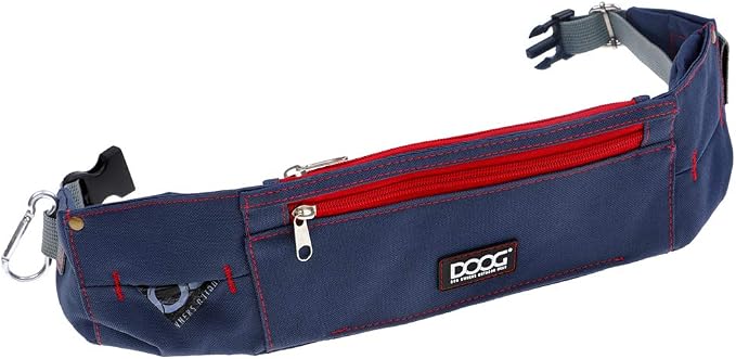DOOG Walkie Dog Belt, Navy & Red, Hands-Free Adjustable Dog Walking Waist Belt with Treat & Waste Bag Pockets