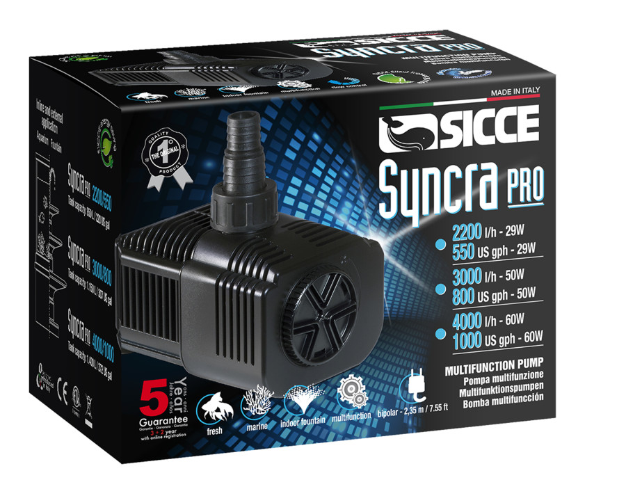 Sicce Syncra Pro 3000 l/h 800 GPH 50W Water Pump – Up to 307 Gallons, Aquarium, Pond & Fountain