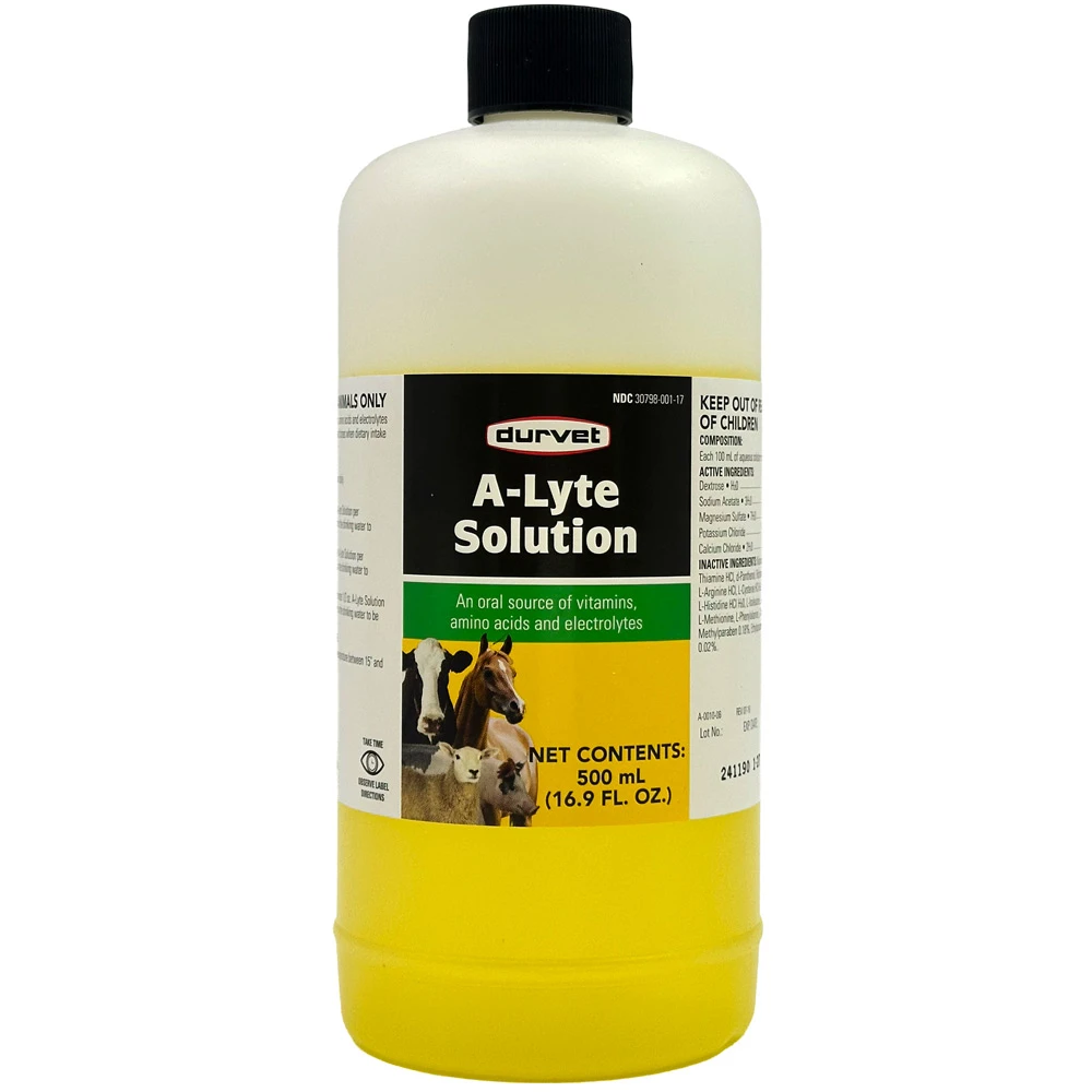 Durvet A-Lyte Electrolyte & Amino Acid Solution for Cattle, Horses, Sheep & Swine – 500 mL