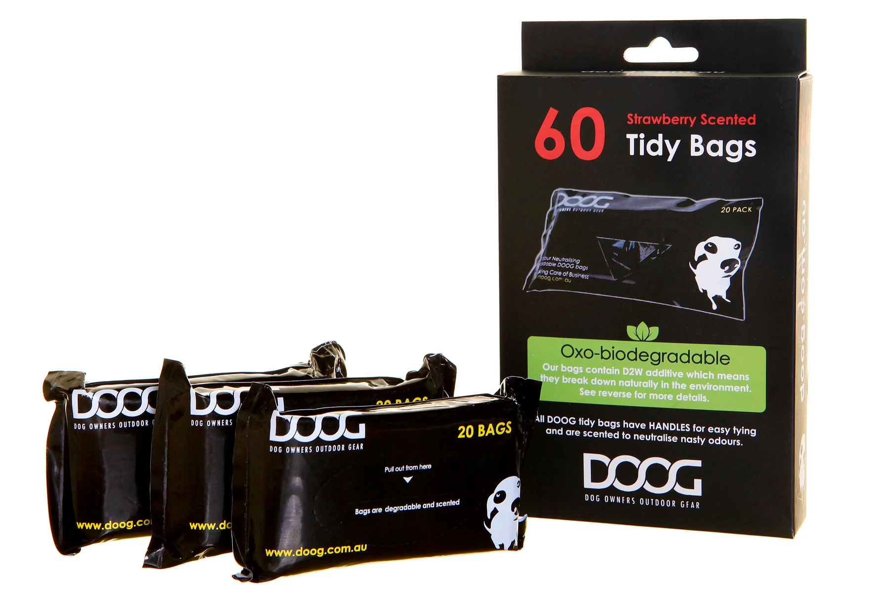 DOOG Tidy Bag Dog Poop Bag Refills – Scented Biodegradable Waste Pickup Bags with Handles, 60 Count