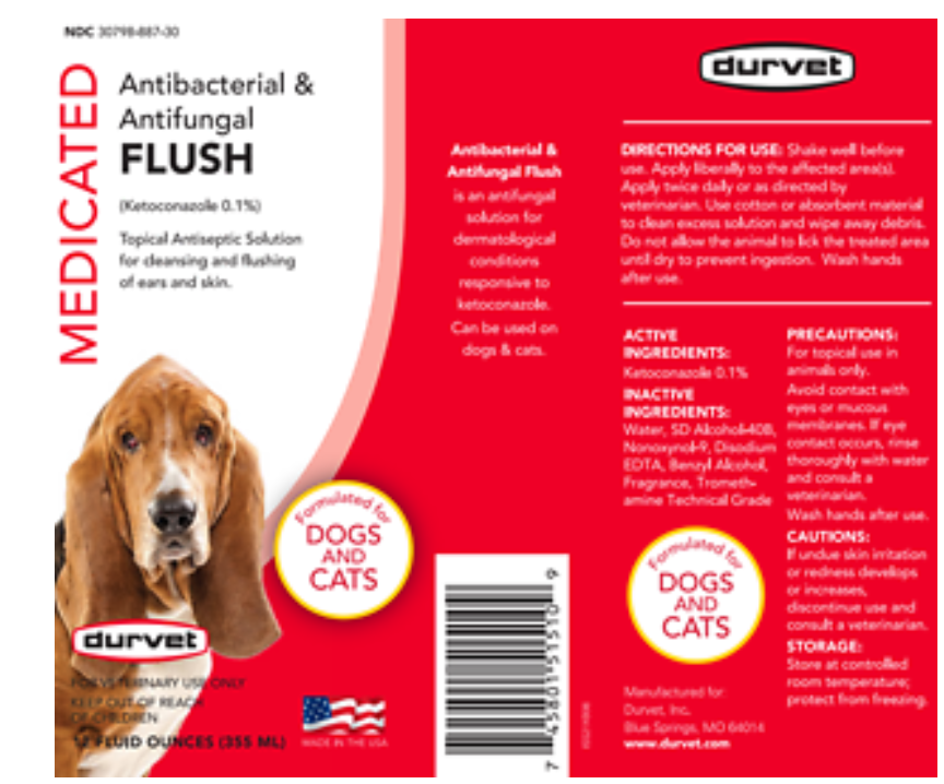 Durvet Medicated Antibacterial & Antifungal Flush for Dogs & Cats – Ketoconazole 0.1% Ear & Skin Antiseptic Solution, 12 oz