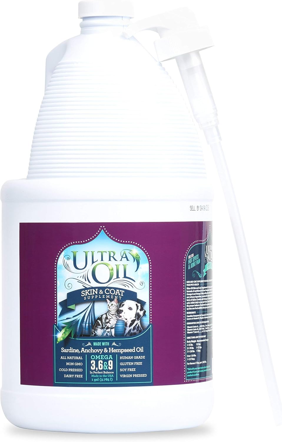 Ultra Oil Skin & Coat Supplement for Dogs & Cats – Omega 3, 6 & 9 Hempseed, Flaxseed & Fish Oil
