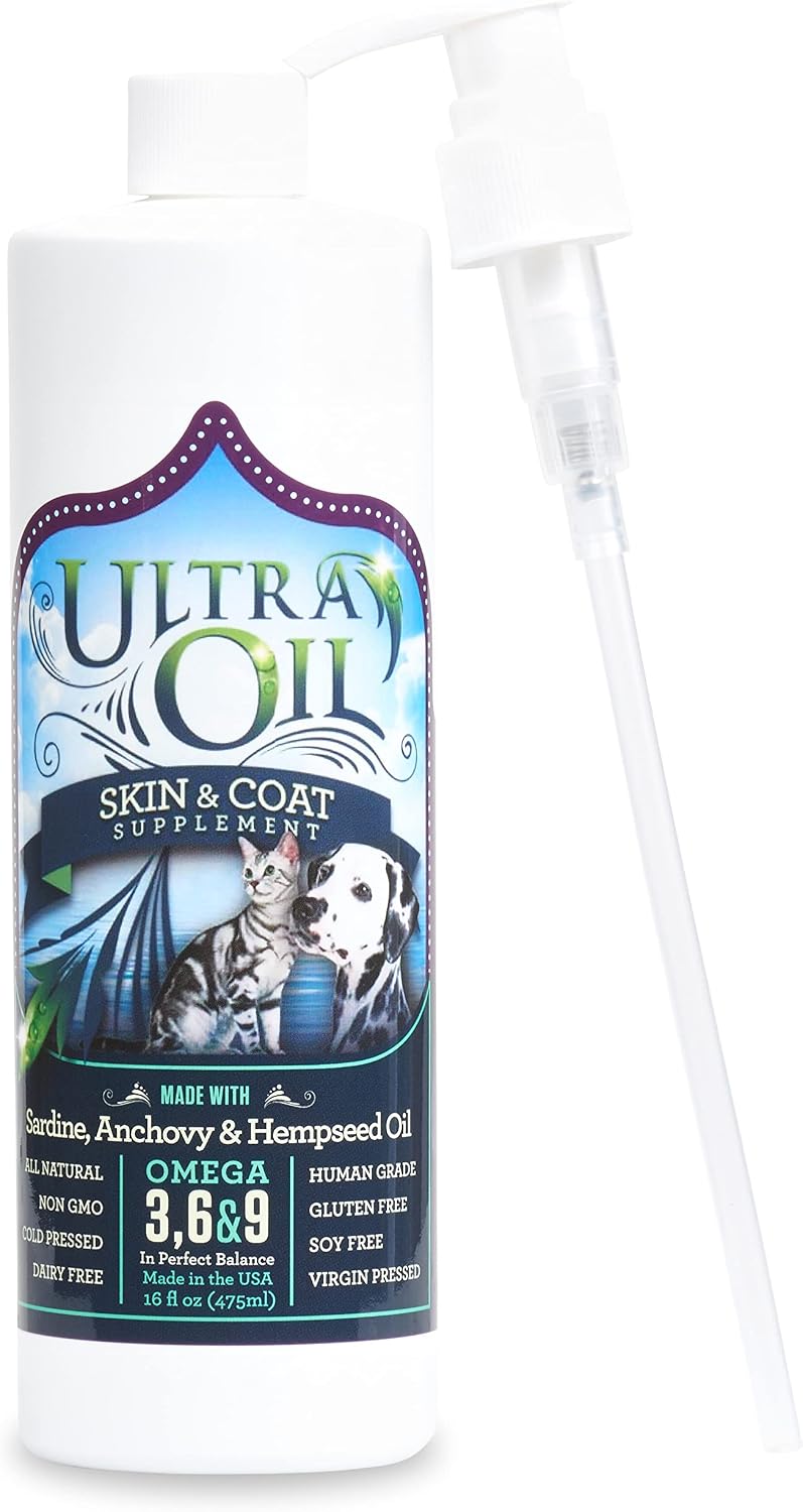 Ultra Oil Skin & Coat Supplement for Dogs & Cats – Omega 3, 6 & 9 Hempseed, Flaxseed & Fish Oil