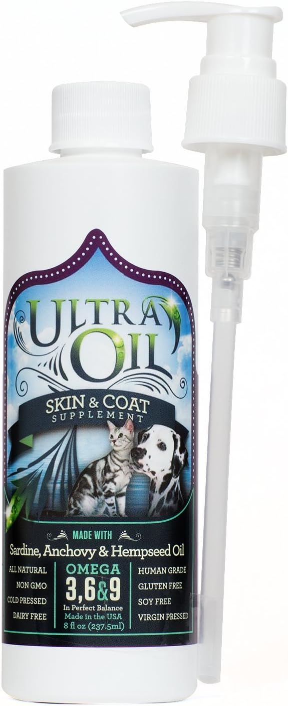 Ultra Oil Skin & Coat Supplement for Dogs & Cats – Omega 3, 6 & 9 Hempseed, Flaxseed & Fish Oil