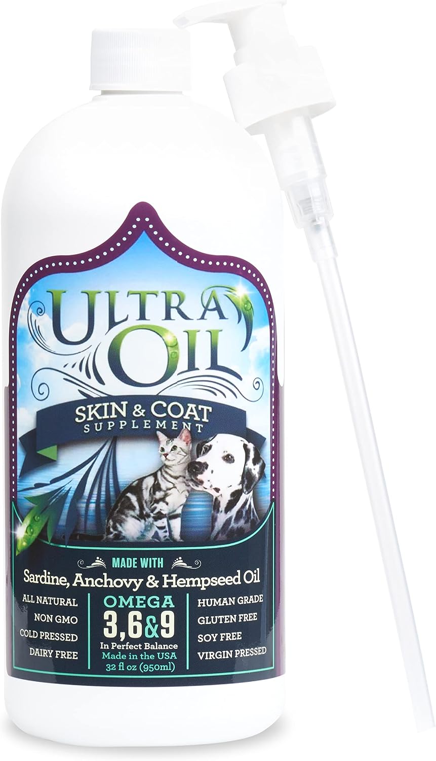 Ultra Oil Skin & Coat Supplement for Dogs & Cats – Omega 3, 6 & 9 Hempseed, Flaxseed & Fish Oil