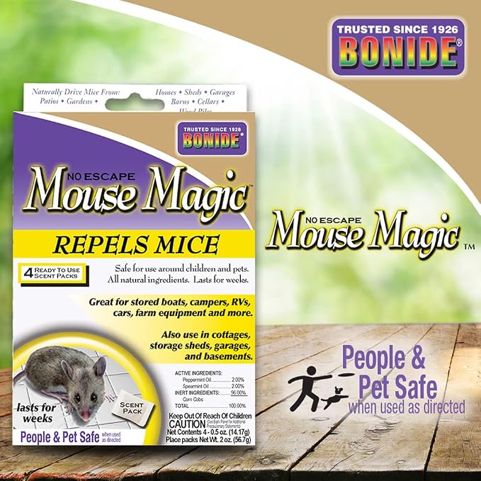Bonide Mouse Magic 4-Pack – Natural Mouse & Rodent Repellent Scent Packs, Indoor & Outdoor