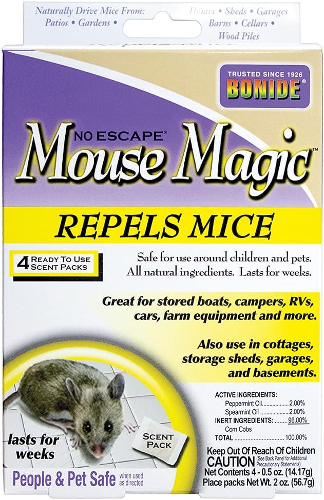 Bonide Mouse Magic 4-Pack – Natural Mouse & Rodent Repellent Scent Packs, Indoor & Outdoor