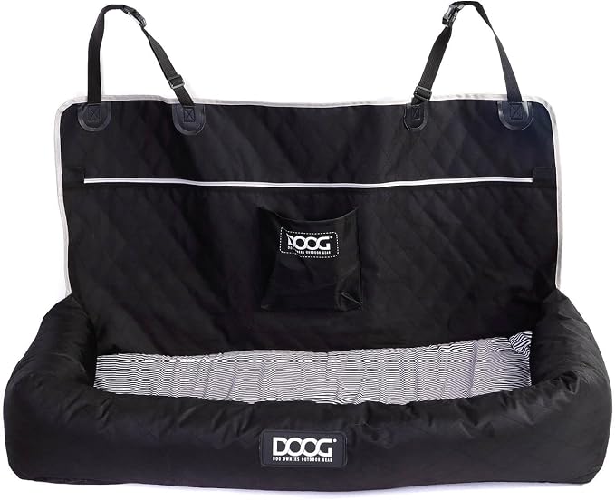 DOOG Dog Car Seat Large, Black, Padded Travel Bed for Medium & Large Dogs, Back Seat & SUV