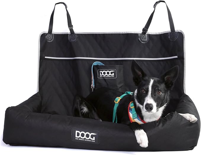 DOOG Dog Car Seat Large, Black, Padded Travel Bed for Medium & Large Dogs, Back Seat & SUV