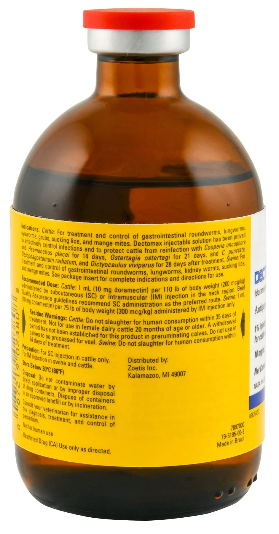 Zoetis Dectomax 1% Injectable Doramectin Dewormer for Cattle & Swine – 250 mL