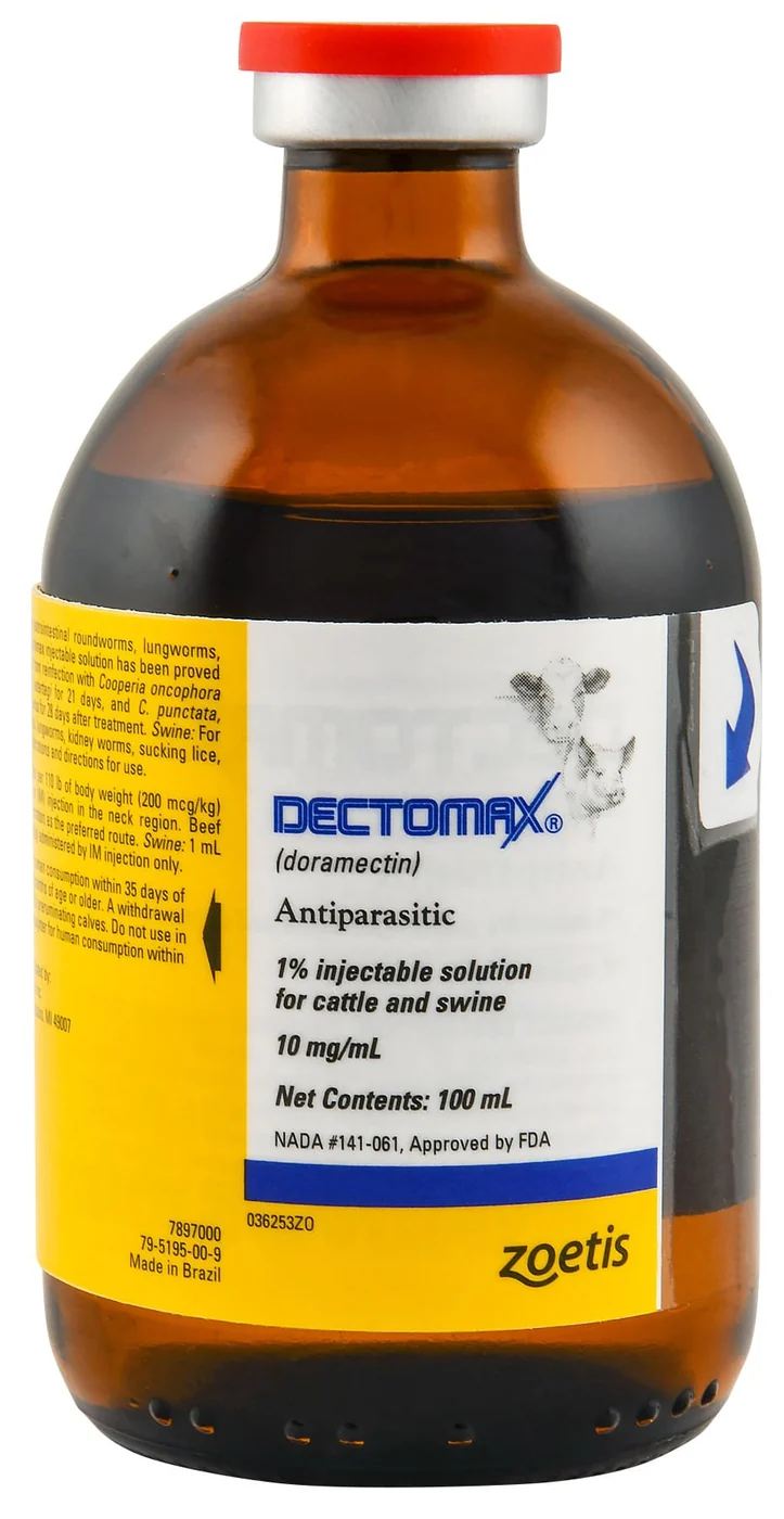 Zoetis Dectomax 1% Injectable Doramectin Dewormer for Cattle & Swine – 250 mL