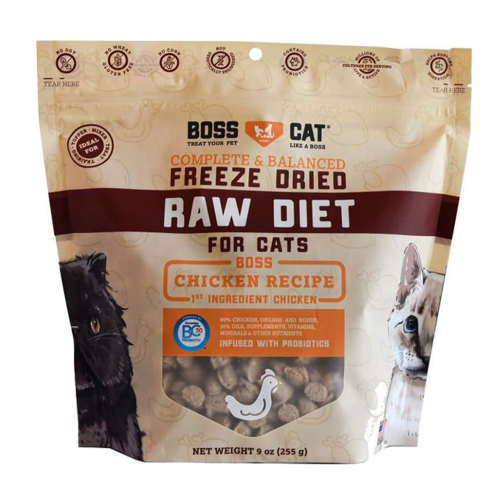  Boss Cat Freeze Dried Raw Diet (Cats), Chicken Recipe, 9 oz Bag