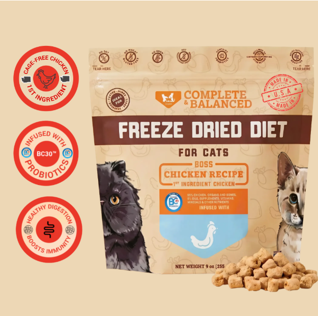  Boss Cat Freeze Dried Raw Diet (Cats), Chicken Recipe, 9 oz Bag