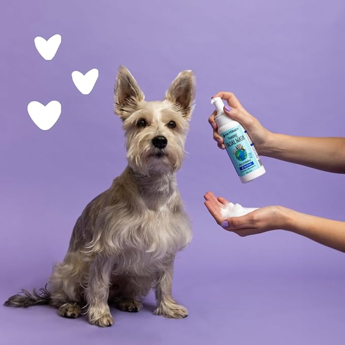 Earthbath Bilberry & Blueberry Foaming Facial Wash for Dogs & Cats – Tear-Free No-Rinse Face & Tear Stain Cleaner, 8 oz