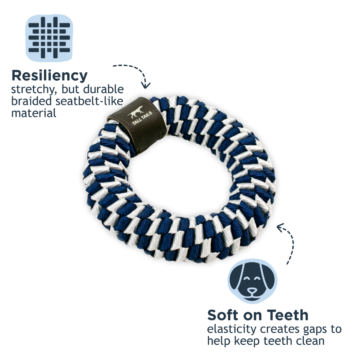 Tall Tails Navy Braided Ring Dog Toy – 6 Inch