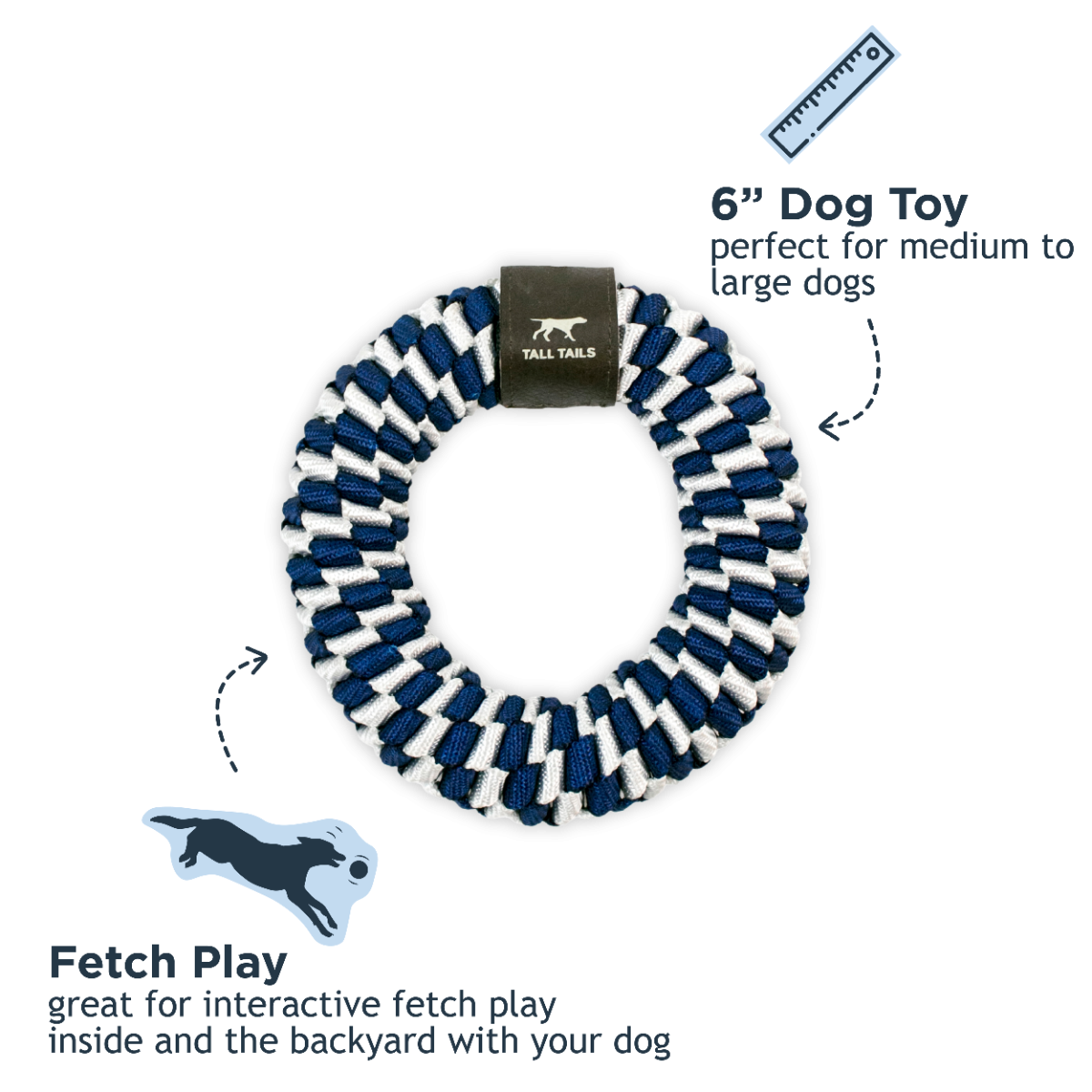 Tall Tails Navy Braided Ring Dog Toy – 6 Inch