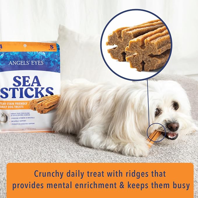 Angels' Eyes Sea Sticks Tear Stain Friendly Dog Treats | Red & Brown Seaweed Superfood | Small 24 Count | Grain-Free, Gluten-Free, Plant-Based Daily Chews | Gut, Metabolic & Coat Support